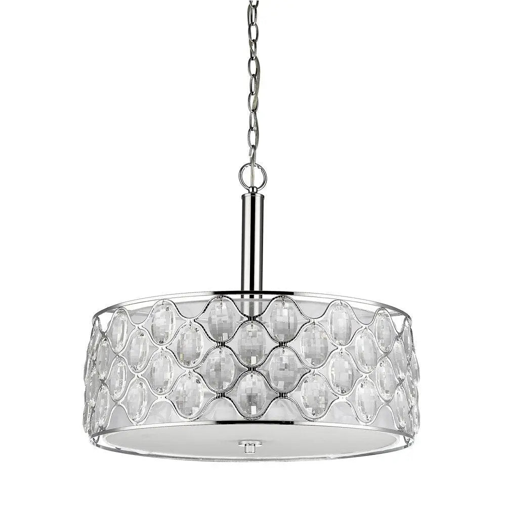 Isabella 4-Light Polished Nickel Drum Pendant With Crystal Accents HomeRoots