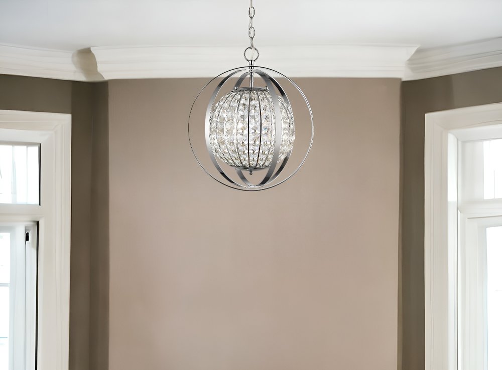 Olivia 1-Light Polished Nickel Crystal Globe Pendant HomeRoots