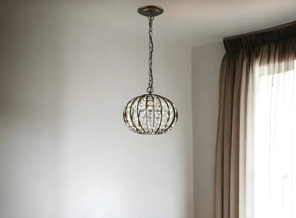 Olivia 1-Light Oil-Rubbed Bronze Crystal Globe Pendant HomeRoots