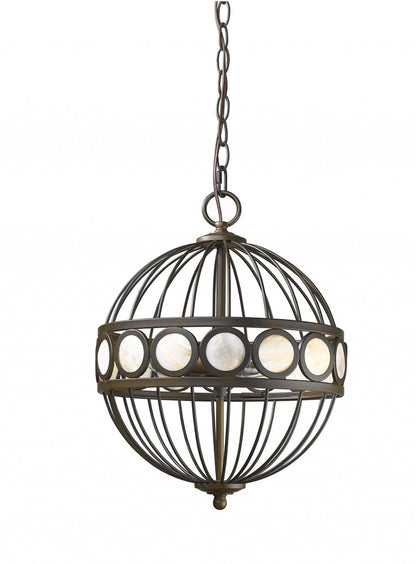 Aria 3-Light Oil-Rubbed Bronze Globe Pendant With Mother Of Pearl Accents HomeRoots