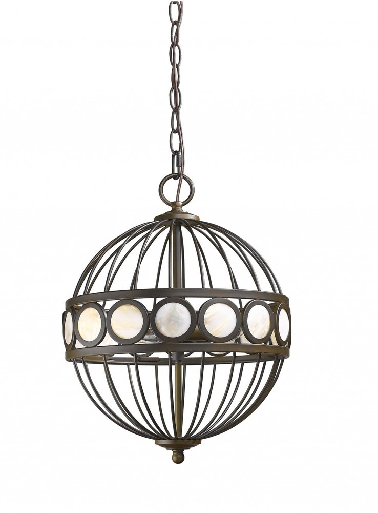 Aria 3-Light Oil-Rubbed Bronze Globe Pendant With Mother Of Pearl Accents HomeRoots