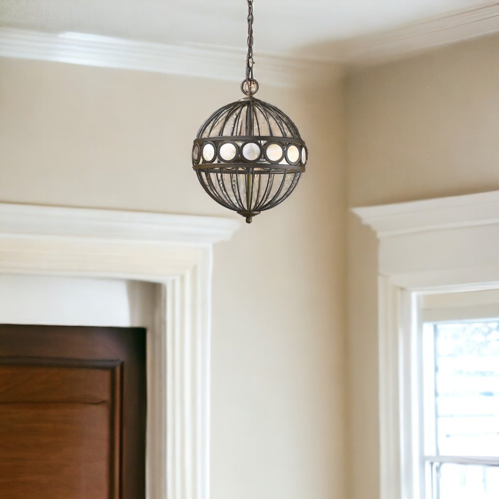 Aria 3-Light Oil-Rubbed Bronze Globe Pendant With Mother Of Pearl Accents HomeRoots
