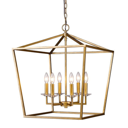 Kennedy 6-Light Antique Gold Foyer Pendant With Crystal Bobeches HomeRoots