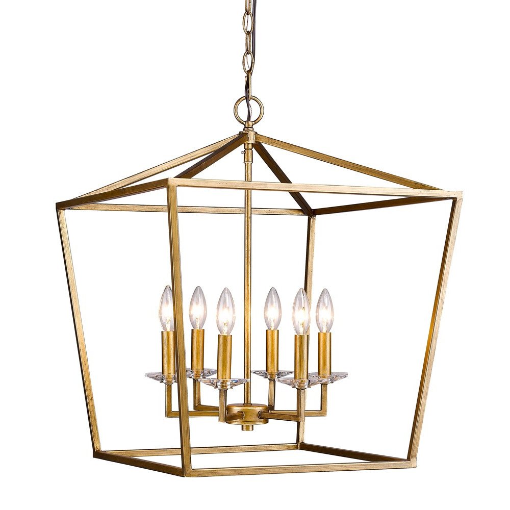 Kennedy 6-Light Antique Gold Foyer Pendant With Crystal Bobeches HomeRoots
