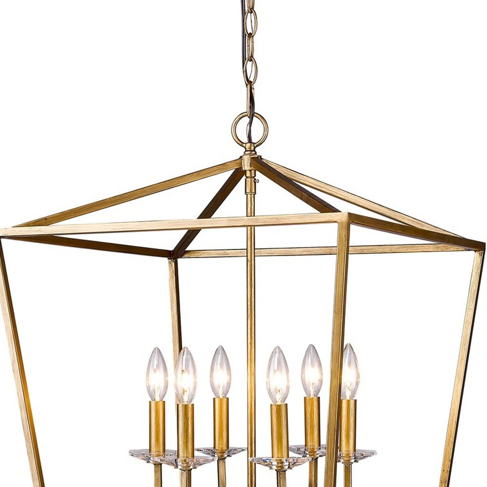 Kennedy 6-Light Antique Gold Foyer Pendant With Crystal Bobeches HomeRoots