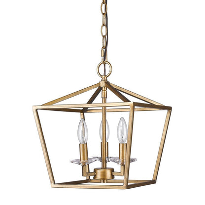 Kennedy 3-Light Antique Gold Pendant With Crystal Bobeches HomeRoots