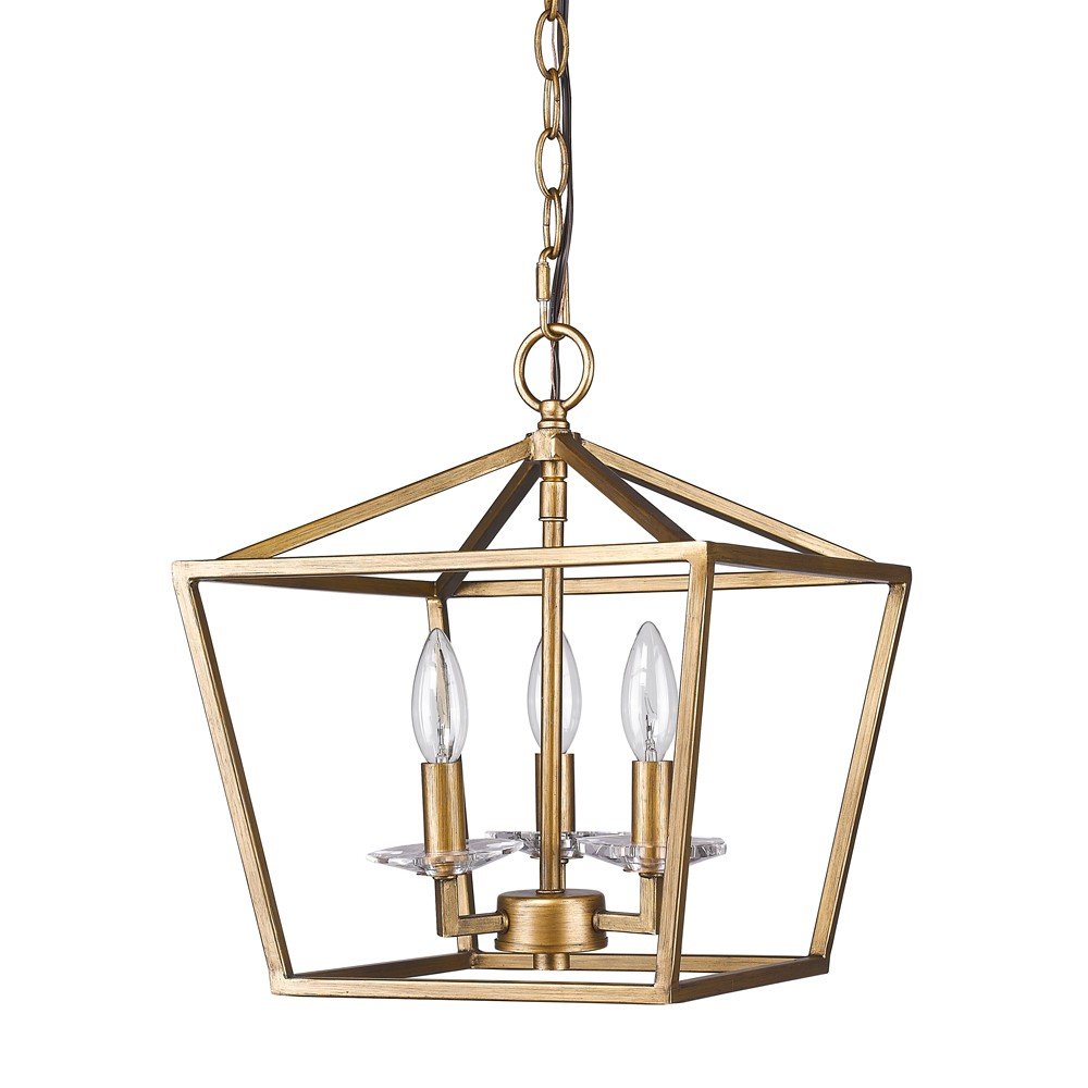 Kennedy 3-Light Antique Gold Pendant With Crystal Bobeches HomeRoots