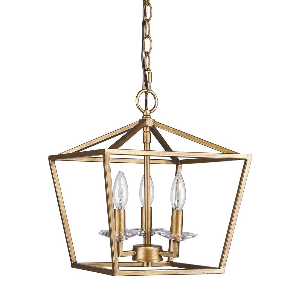 Kennedy 3-Light Antique Gold Pendant With Crystal Bobeches HomeRoots