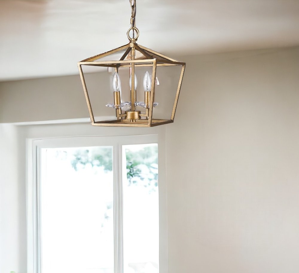 Kennedy 3-Light Antique Gold Pendant With Crystal Bobeches HomeRoots