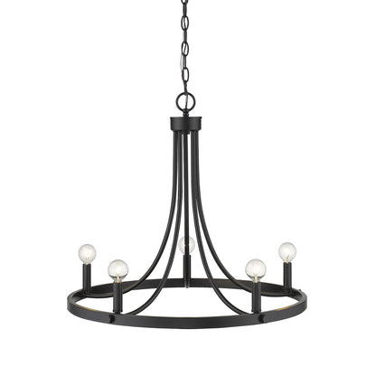 Black Candle Style Five Light Metal Dimmable Chandelier