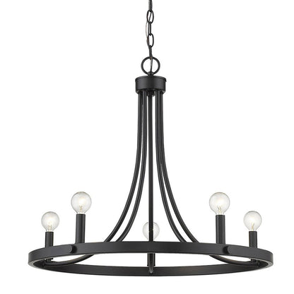 Black Candle Style Five Light Metal Dimmable Chandelier HomeRoots