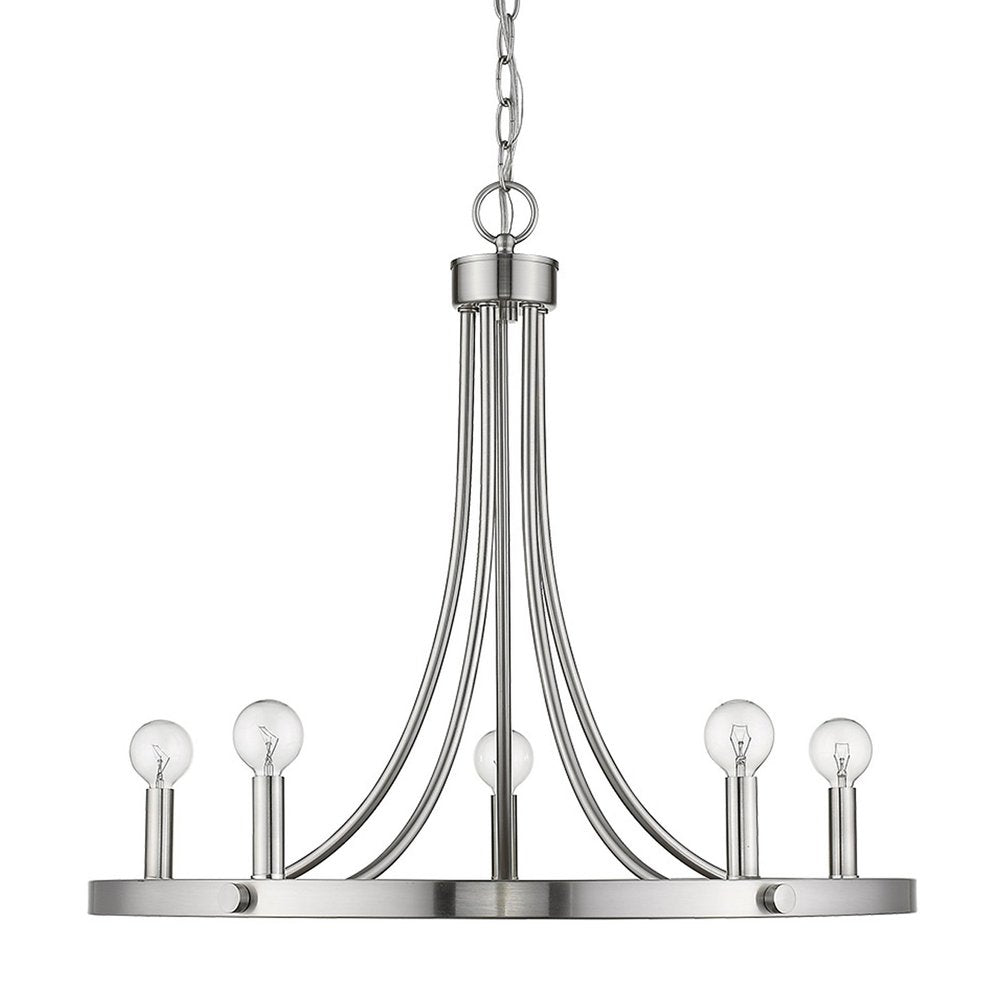 Silver Candle Style Five Light Metal Dimmable Chandelier HomeRoots