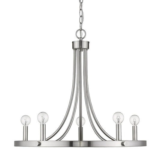 Silver Candle Style Five Light Metal Dimmable Chandelier HomeRoots