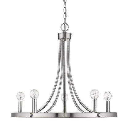 Silver Candle Style Five Light Metal Dimmable Chandelier HomeRoots