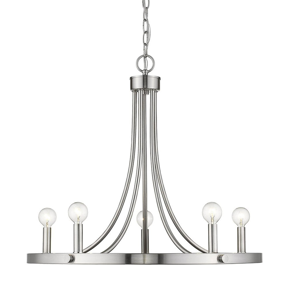Silver Candle Style Five Light Metal Dimmable Chandelier HomeRoots