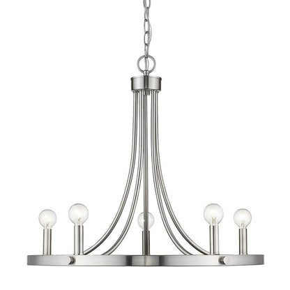 Silver Candle Style Five Light Metal Dimmable Chandelier HomeRoots