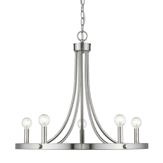 Silver Candle Style Five Light Metal Dimmable Chandelier HomeRoots