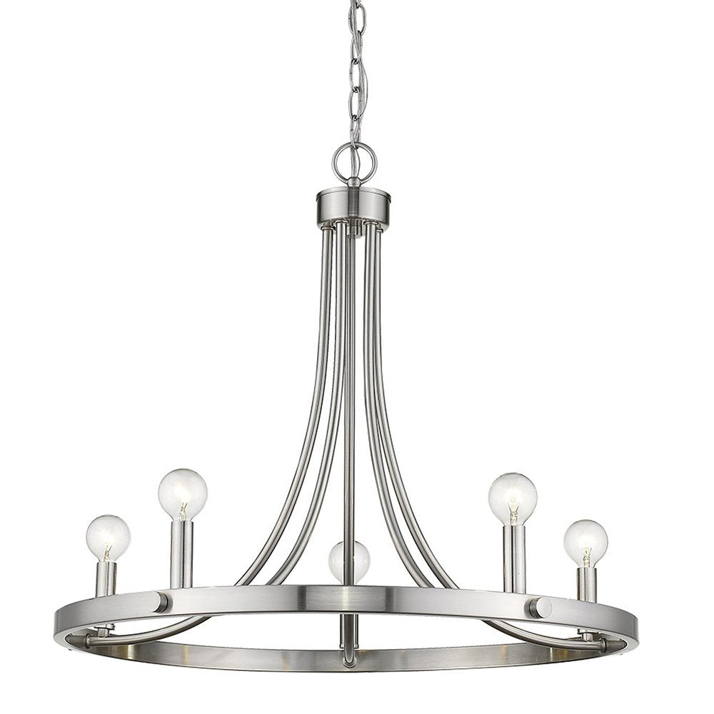 Silver Candle Style Five Light Metal Dimmable Chandelier HomeRoots
