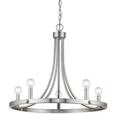Silver Candle Style Five Light Metal Dimmable Chandelier HomeRoots