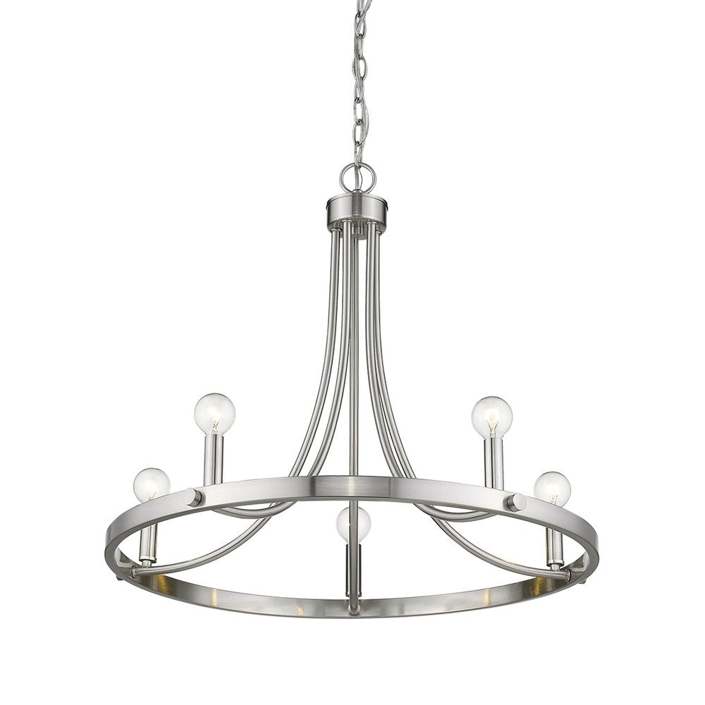 Silver Candle Style Five Light Metal Dimmable Chandelier HomeRoots