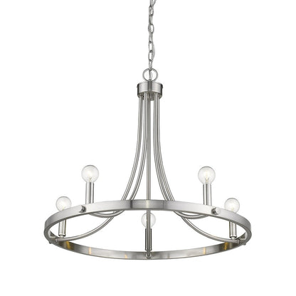 Silver Candle Style Five Light Metal Dimmable Chandelier HomeRoots