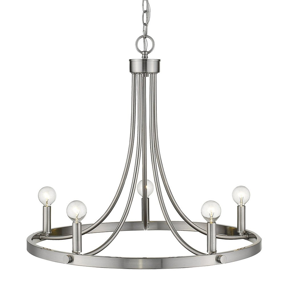 Silver Candle Style Five Light Metal Dimmable Chandelier HomeRoots