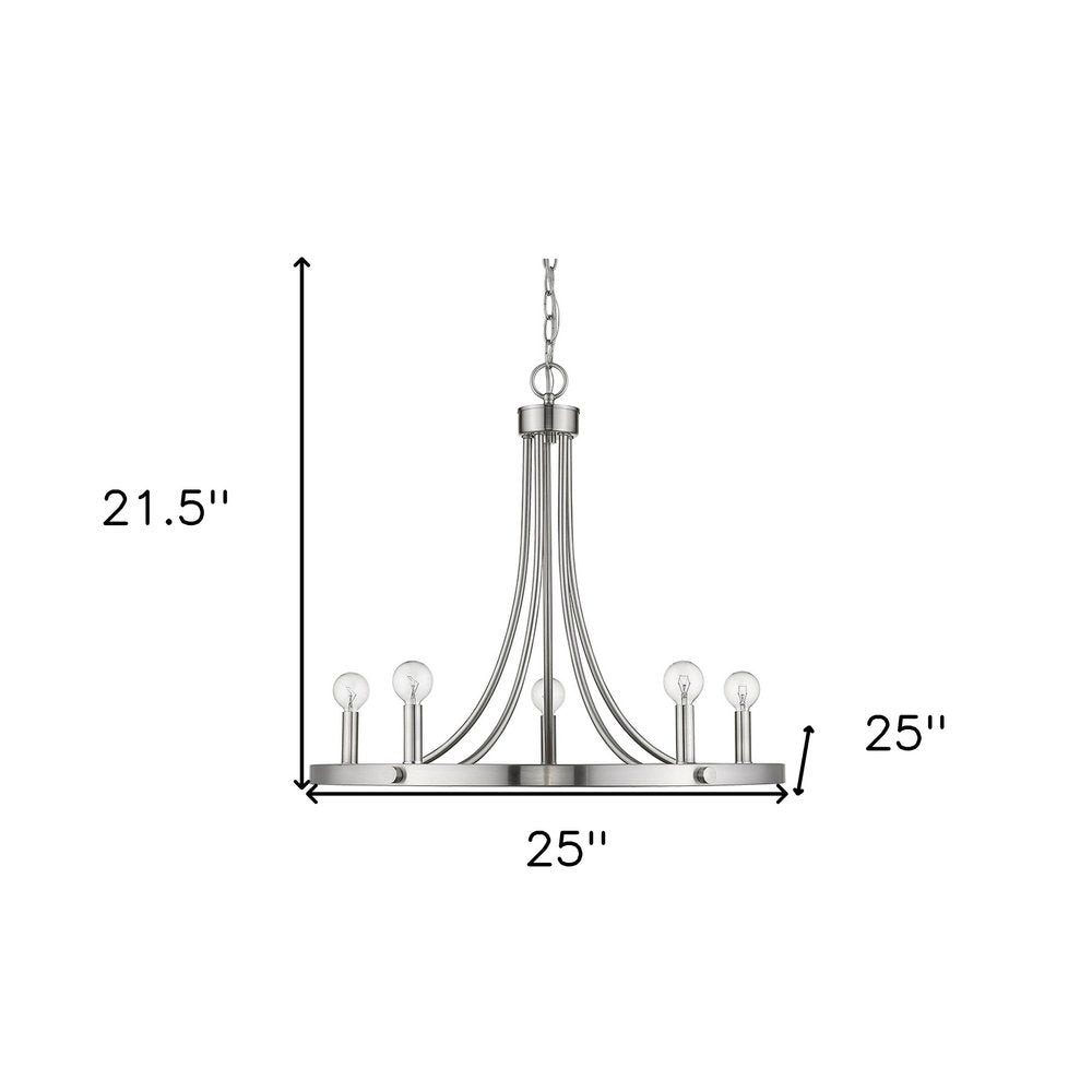 Silver Candle Style Five Light Metal Dimmable Chandelier HomeRoots