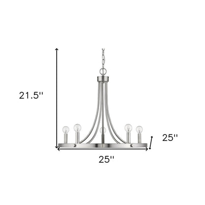 Silver Candle Style Five Light Metal Dimmable Chandelier HomeRoots