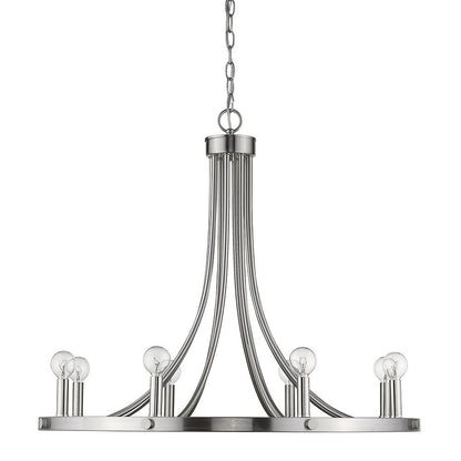 Silver Candle Style Eight Light Metal Dimmable Chandelier HomeRoots