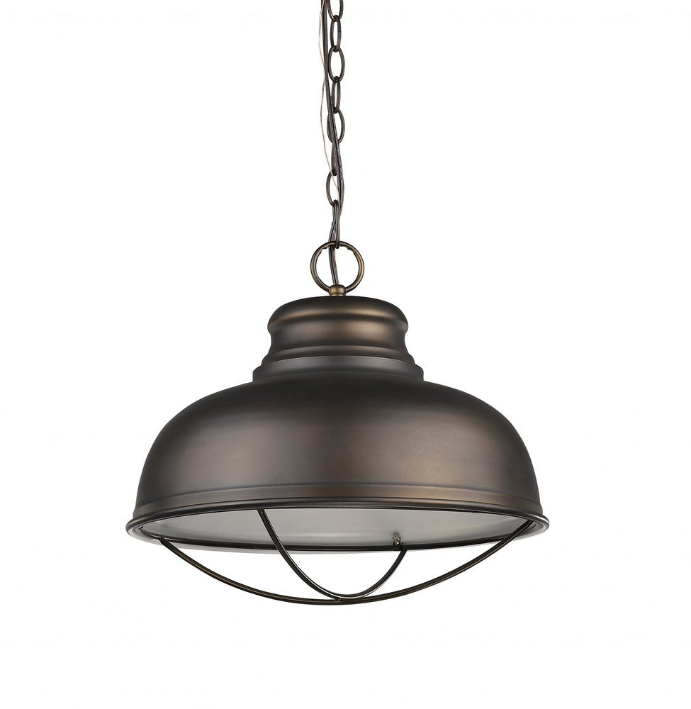 Ansen 1-Light Oil-Rubbed Bronze Pendant With Gloss White Interior Shade — view 1