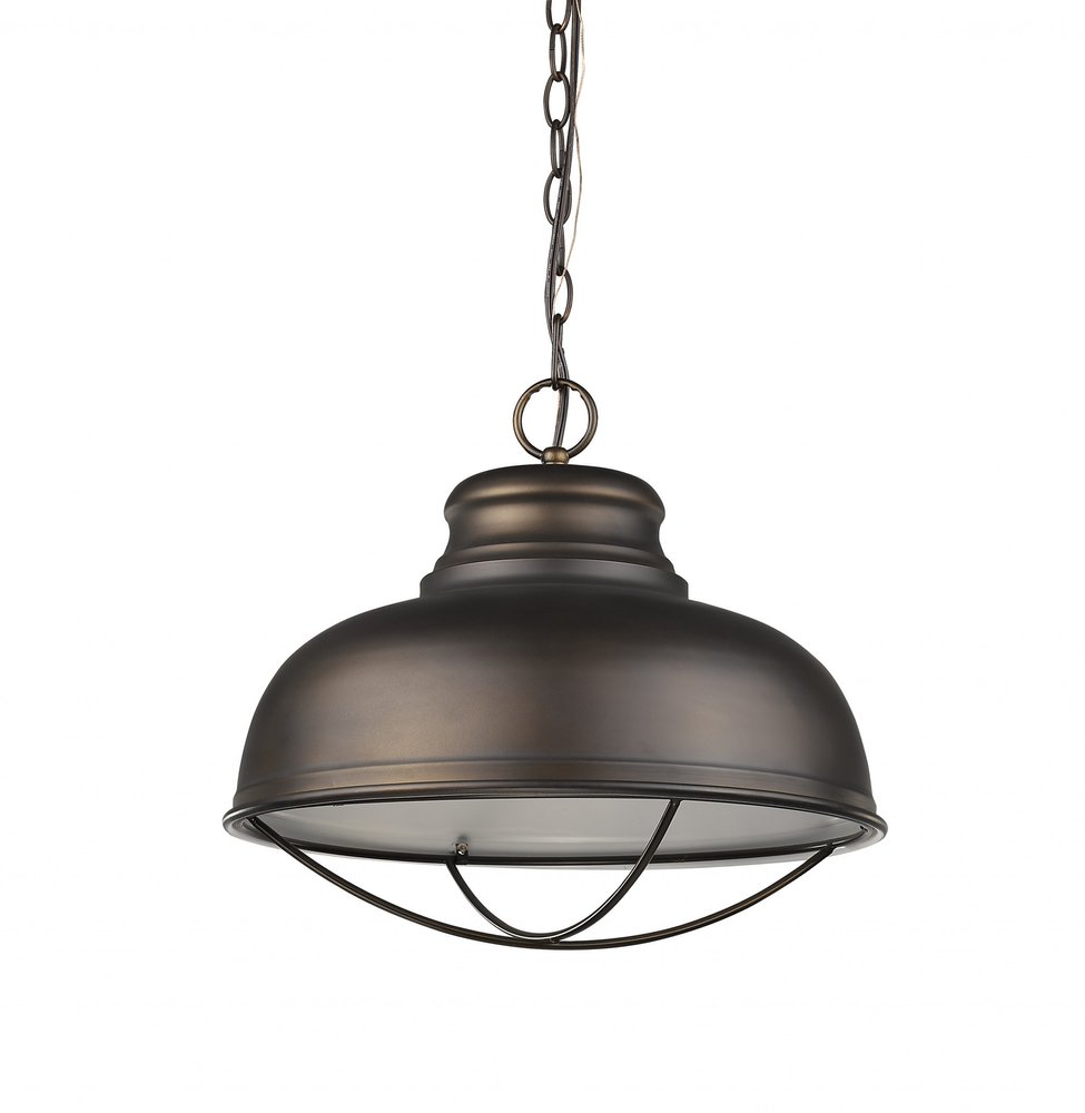 Ansen 1-Light Oil-Rubbed Bronze Pendant With Gloss White Interior Shade — view 3