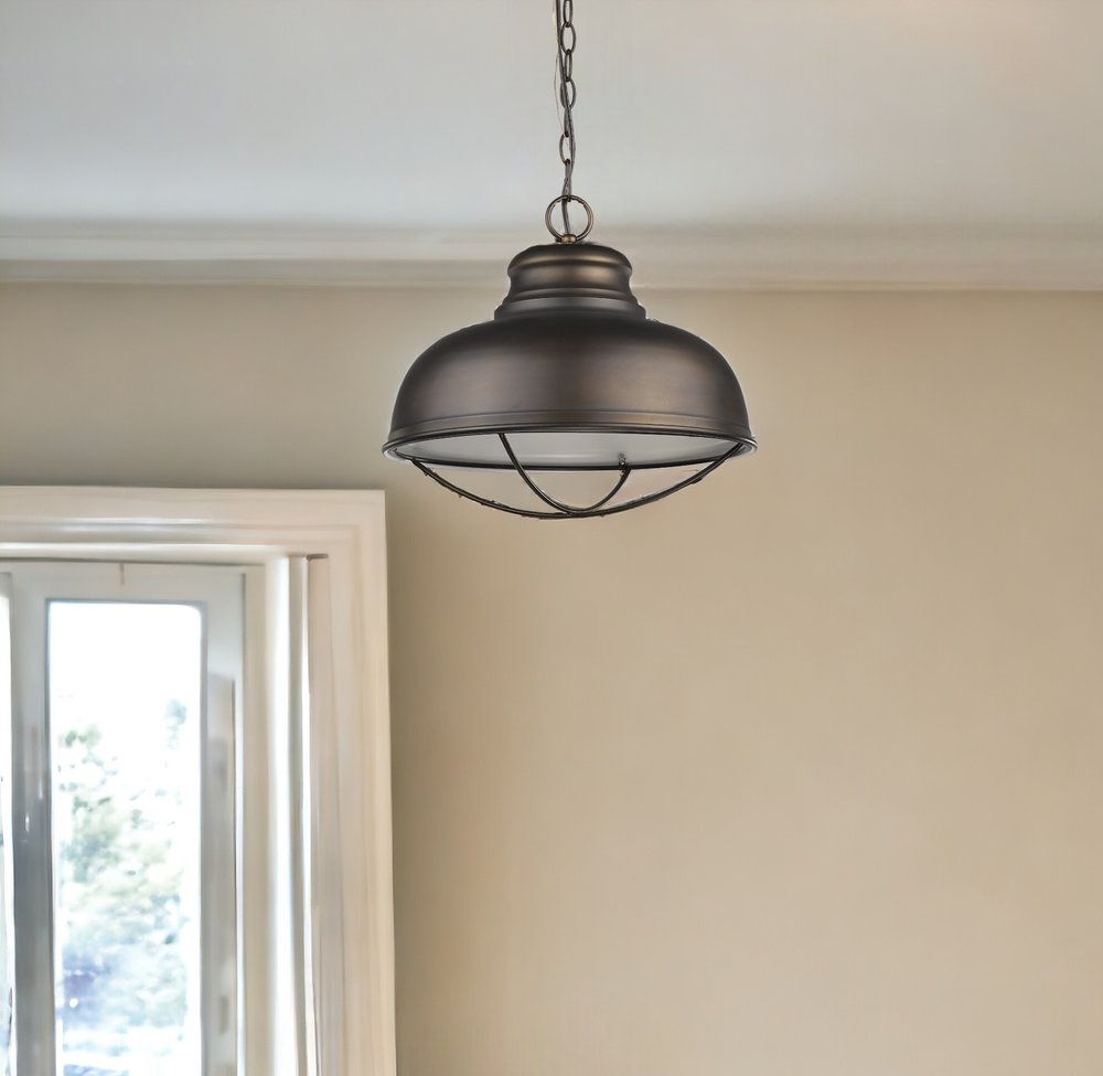 Ansen 1-Light Oil-Rubbed Bronze Pendant With Gloss White Interior Shade HomeRoots