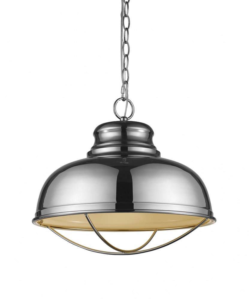 Ansen 1-Light Polished Nickel Pendant With Gloss White Interior Shade HomeRoots