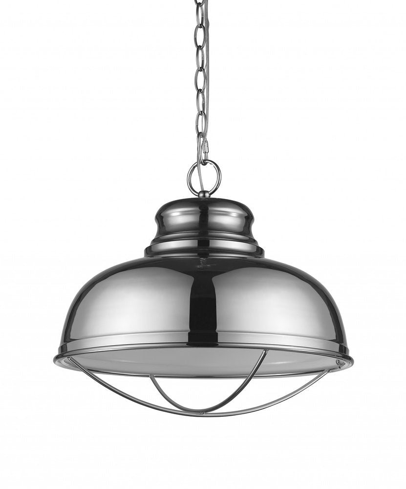 Ansen 1-Light Polished Nickel Pendant With Gloss White Interior Shade — view 4
