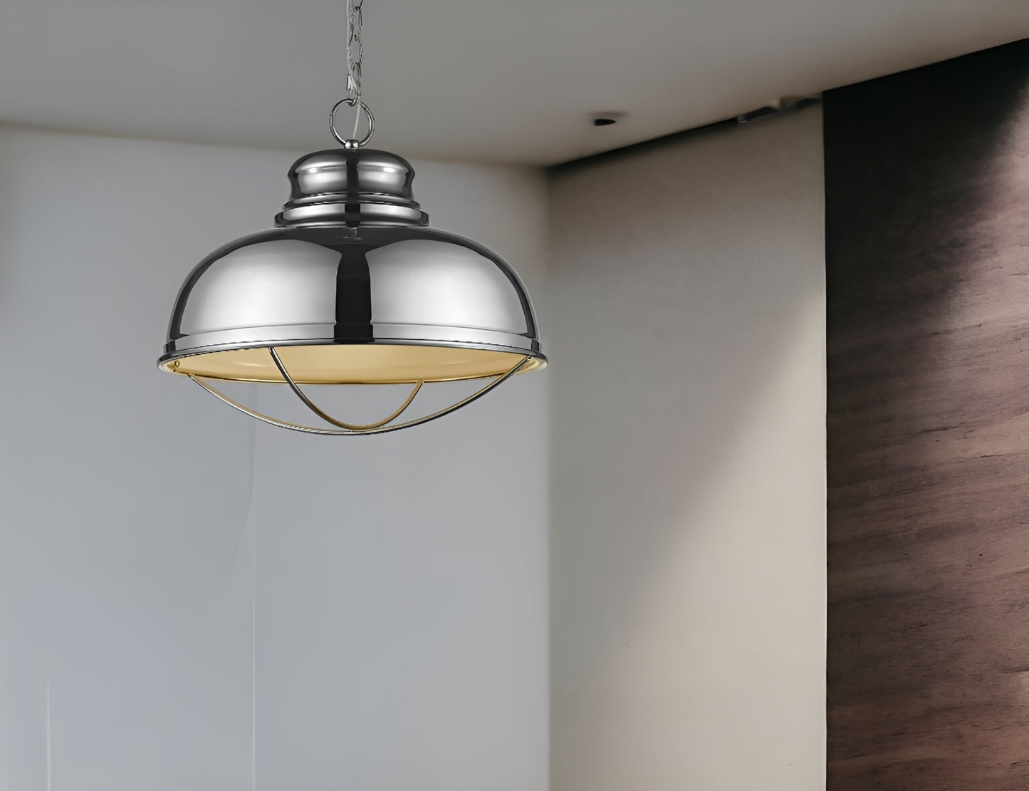 Ansen 1-Light Polished Nickel Pendant With Gloss White Interior Shade