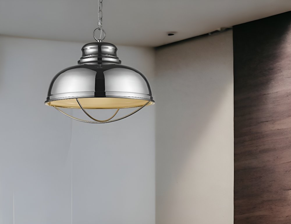 Ansen 1-Light Polished Nickel Pendant With Gloss White Interior Shade HomeRoots