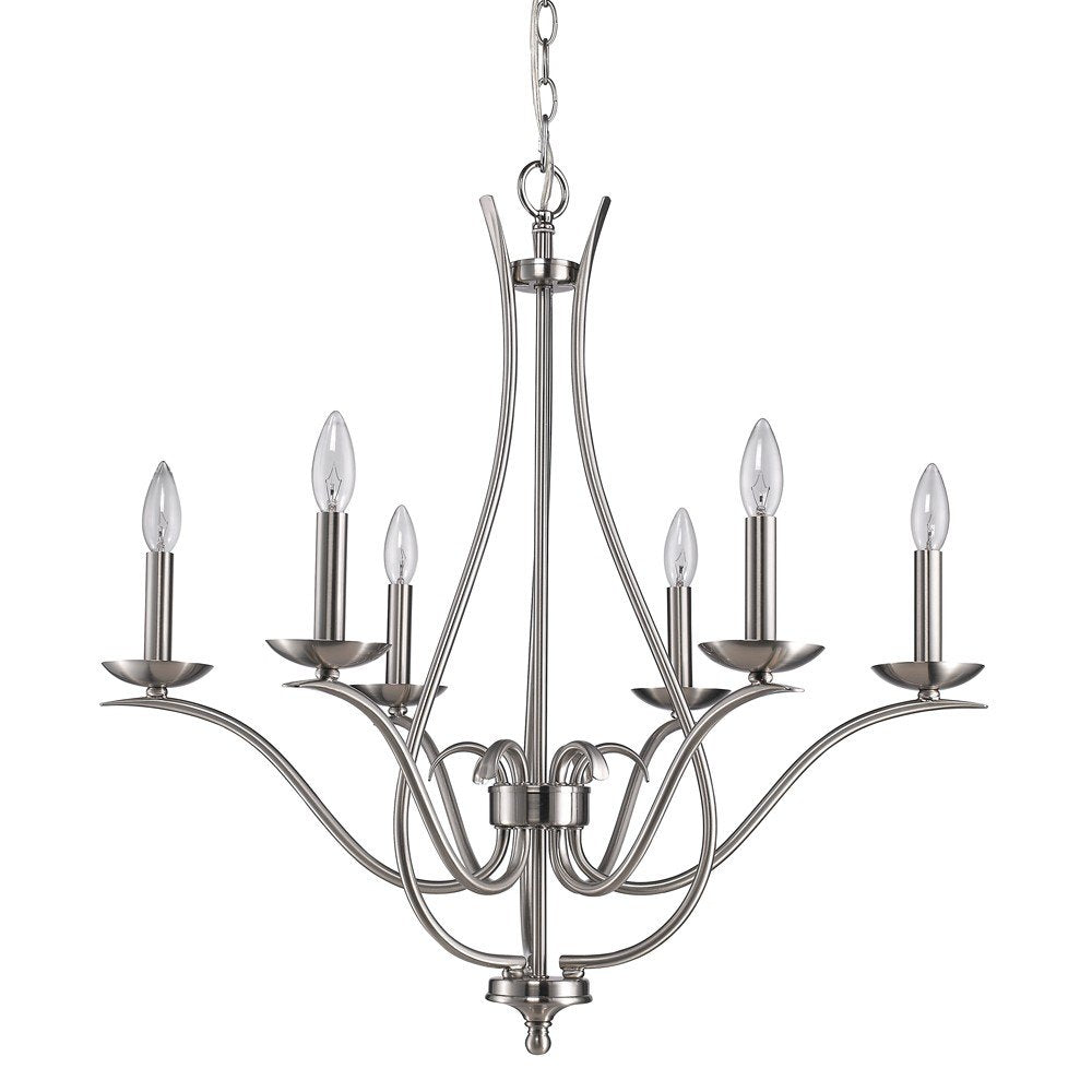 Nickel Candle Style Six Light Metal Dimmable Chandelier HomeRoots