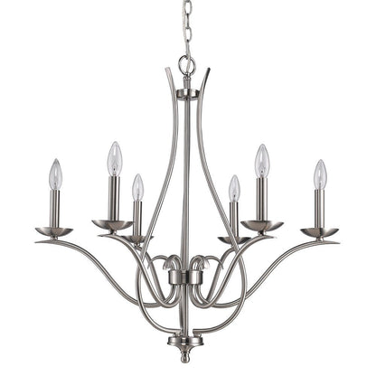 Nickel Candle Style Six Light Metal Dimmable Chandelier HomeRoots