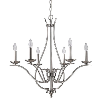 Nickel Candle Style Six Light Metal Dimmable Chandelier HomeRoots