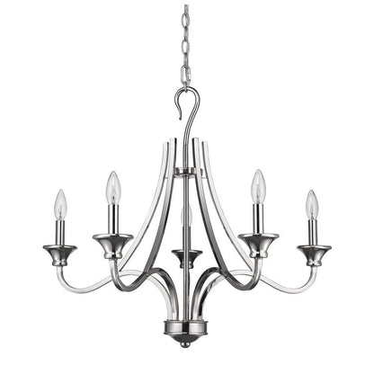 Nickel Candle Style Five Light Metal Dimmable Chandelier HomeRoots