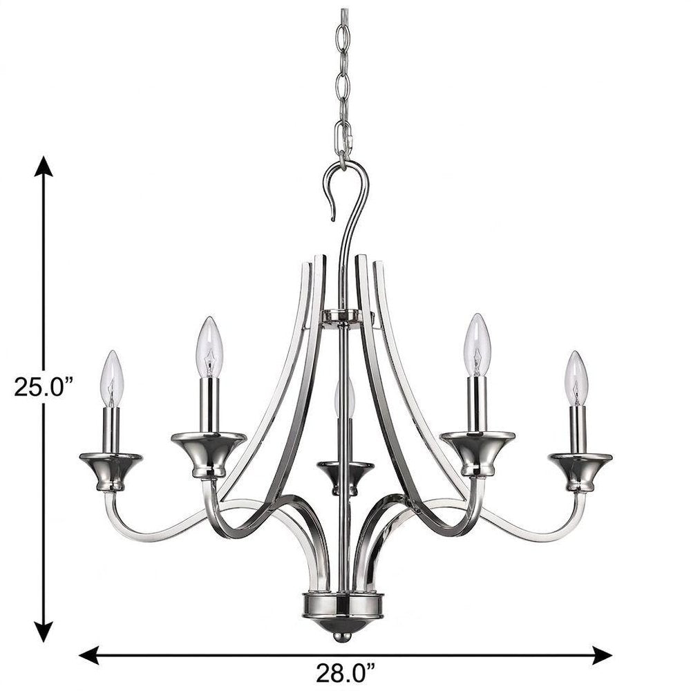 Nickel Candle Style Five Light Metal Dimmable Chandelier HomeRoots