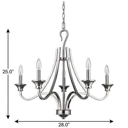 Nickel Candle Style Five Light Metal Dimmable Chandelier HomeRoots