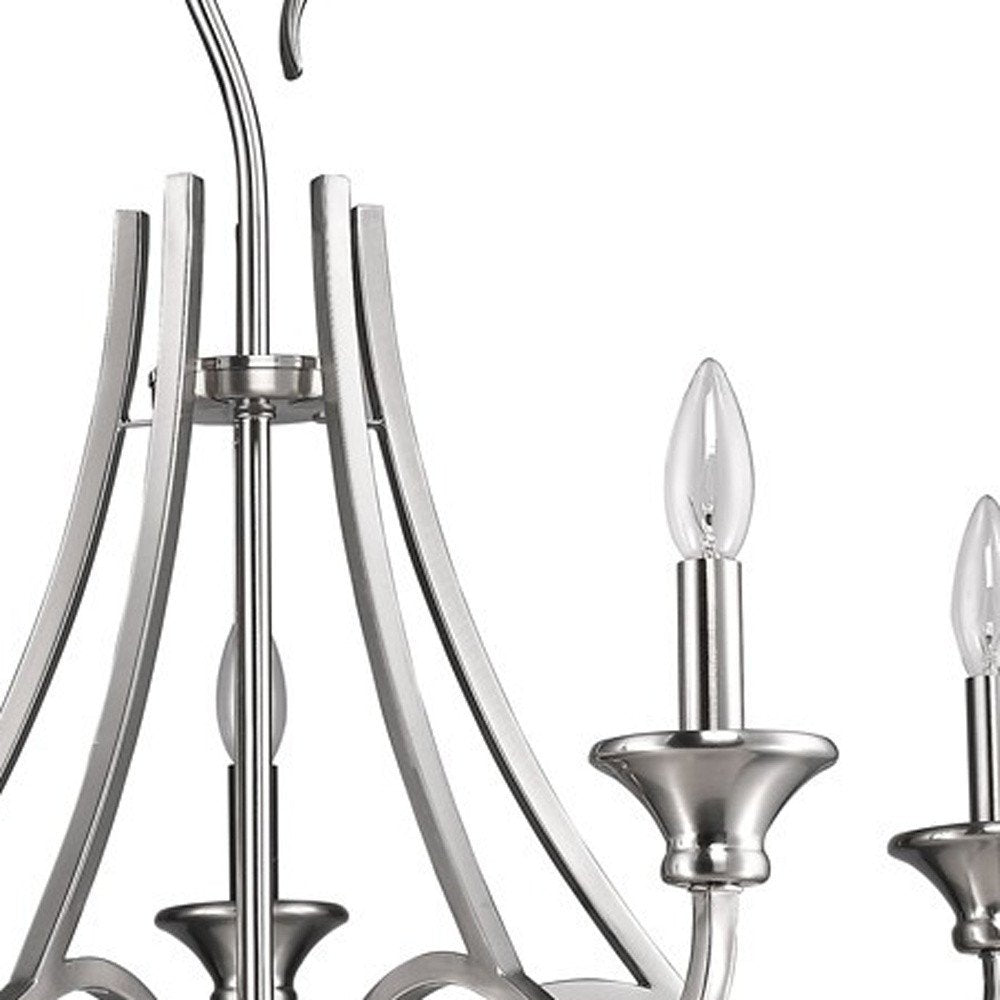 Silver Candle Style Five Light Metal Dimmable Chandelier HomeRoots