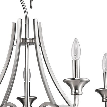 Silver Candle Style Five Light Metal Dimmable Chandelier HomeRoots
