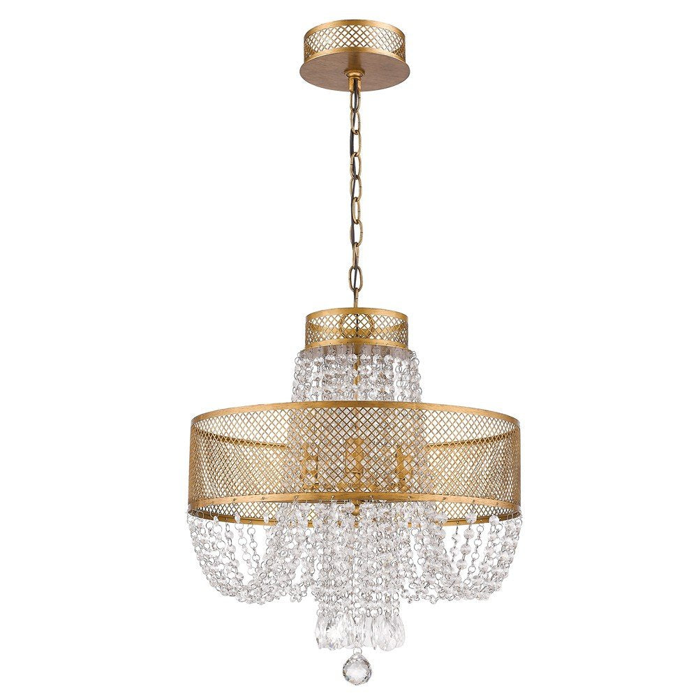Gold Four Light Metal and Crystals Dimmable Chandelier With Shades HomeRoots