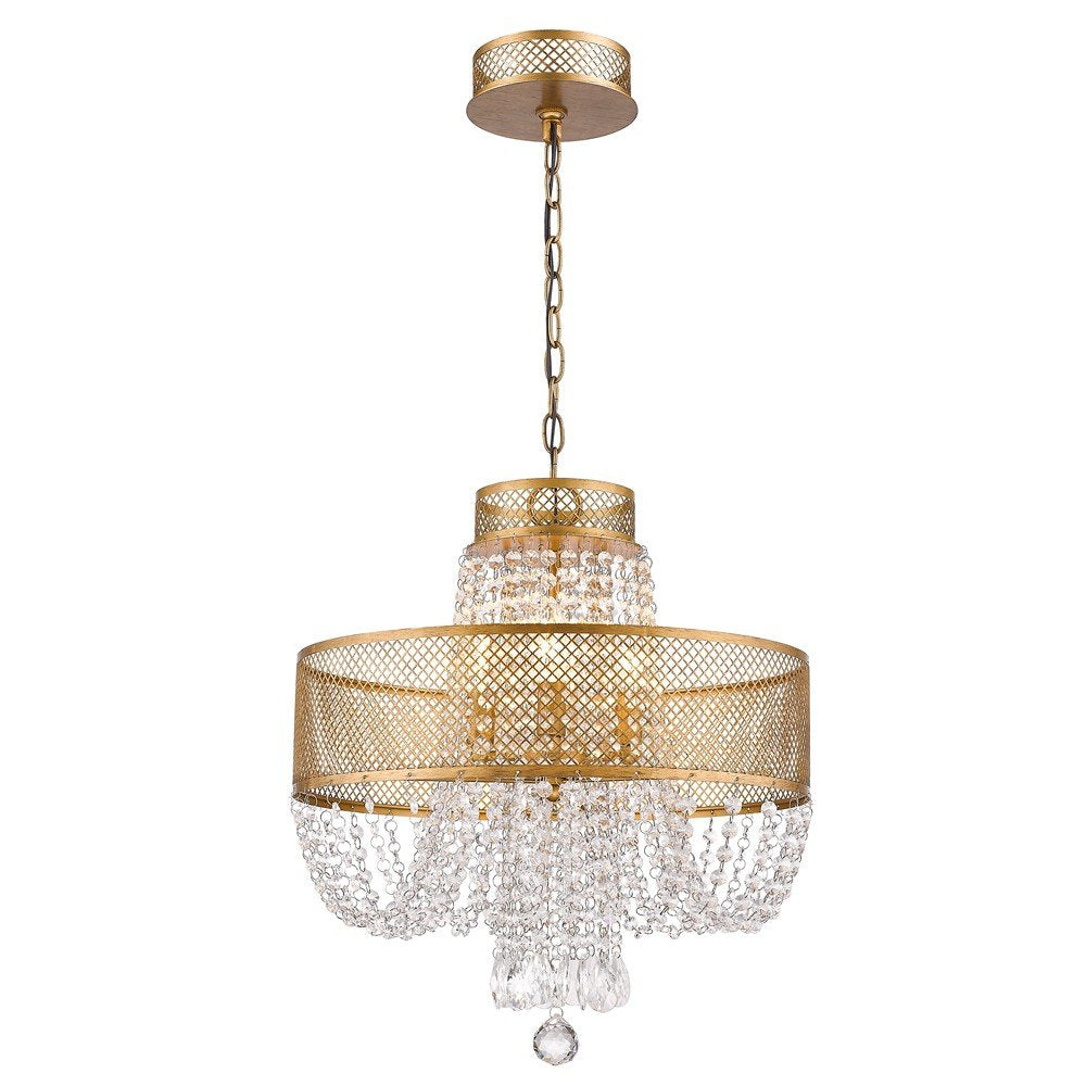 Gold Four Light Metal and Crystals Dimmable Chandelier With Shades HomeRoots