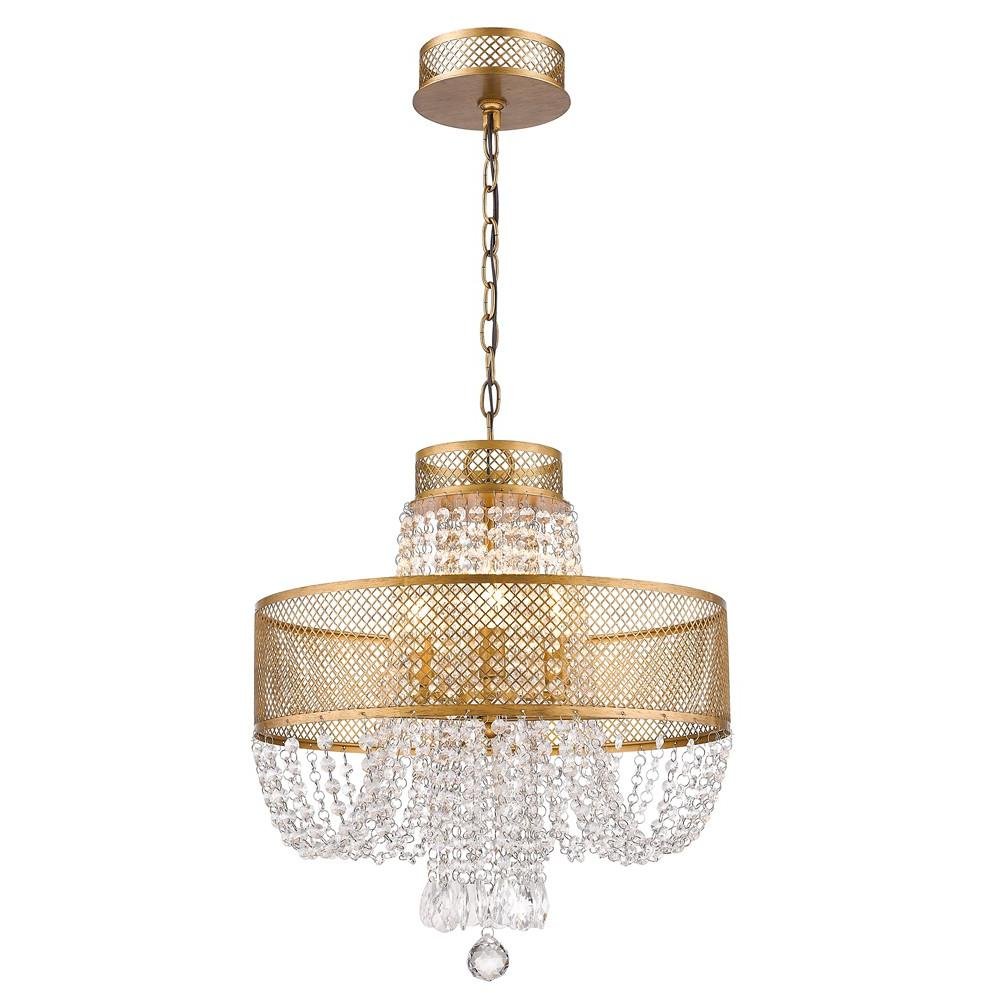 Gold Four Light Metal and Crystals Dimmable Chandelier With Shades HomeRoots