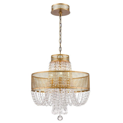 Gold Four Light Metal and Crystals Dimmable Chandelier With Shades HomeRoots