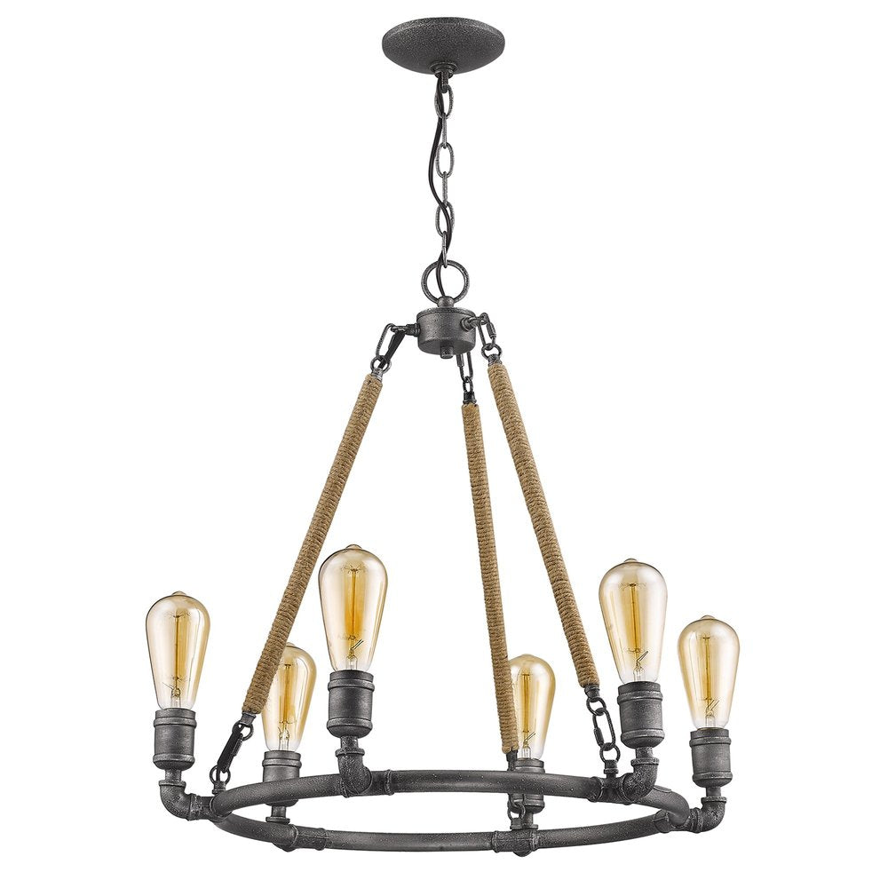 Brown and Black Candle Style Six Light Metal Dimmable Chandelier — view 1