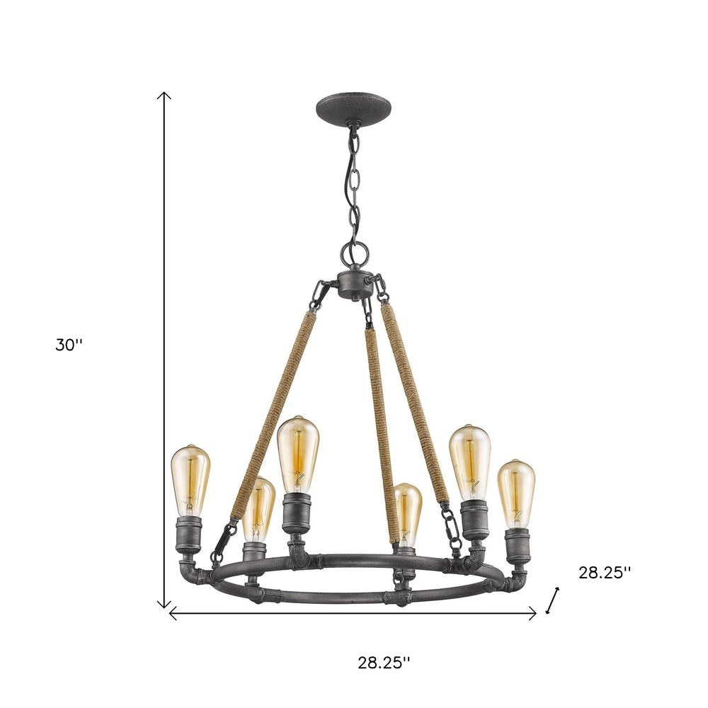 Brown and Black Candle Style Six Light Metal Dimmable Chandelier — view 3